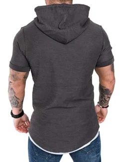 Outlet OUKU Men's T Shirt Short Sleeve Hooded Spring & Summer Plain Simple Muscle Black White Army Green Top Tee for Men