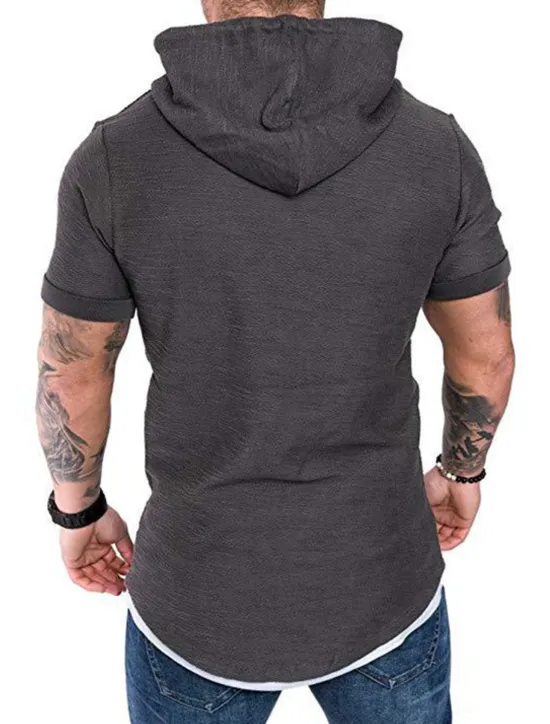 Outlet OUKU Men's T Shirt Short Sleeve Hooded Spring & Summer Plain Simple Muscle Black White Army Green Top Tee for Men