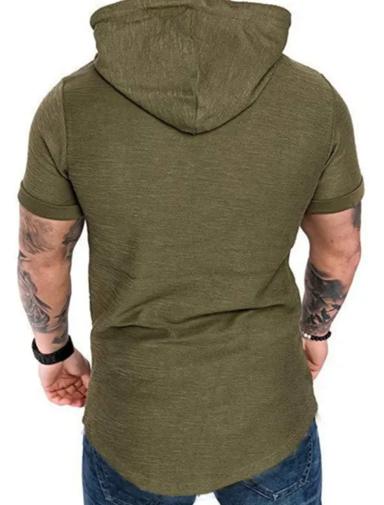 Outlet OUKU Men's T Shirt Short Sleeve Hooded Spring & Summer Plain Simple Muscle Black White Army Green Top Tee for Men