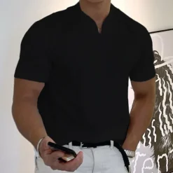Best OUKU Men's T Shirt Short Sleeve V Neck Summer Plain Sports Fashion Lightweight Classic Style Vacation Casual Holiday Black White Pink Top Tee for Men