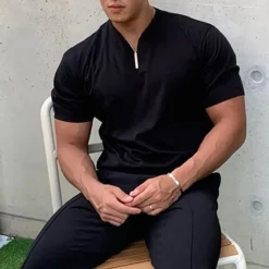 Best OUKU Men's T Shirt Short Sleeve V Neck Summer Plain Sports Fashion Lightweight Classic Style Vacation Casual Holiday Black White Pink Top Tee for Men