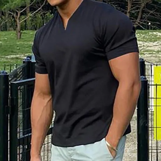 Best OUKU Men's T Shirt Short Sleeve V Neck Summer Plain Sports Fashion Lightweight Classic Style Vacation Casual Holiday Black White Pink Top Tee for Men