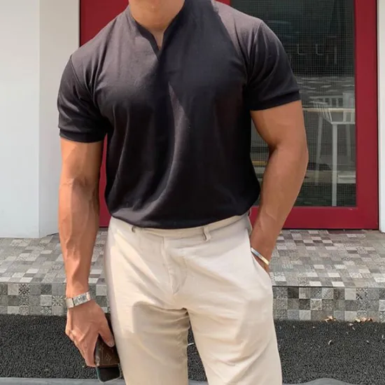 Best OUKU Men's T Shirt Short Sleeve V Neck Summer Plain Sports Fashion Lightweight Classic Style Vacation Casual Holiday Black White Pink Top Tee for Men