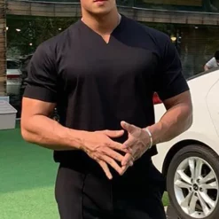 Best OUKU Men's T Shirt Short Sleeve V Neck Summer Plain Sports Fashion Lightweight Classic Style Vacation Casual Holiday Black White Pink Top Tee for Men