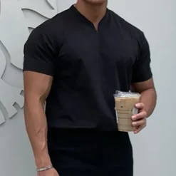 Best OUKU Men's T Shirt Short Sleeve V Neck Summer Plain Sports Fashion Lightweight Classic Style Vacation Casual Holiday Black White Pink Top Tee for Men