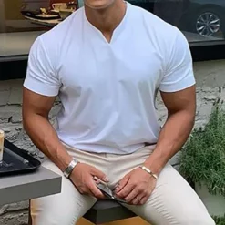Best OUKU Men's T Shirt Short Sleeve V Neck Summer Plain Sports Fashion Lightweight Classic Style Vacation Casual Holiday Black White Pink Top Tee for Men