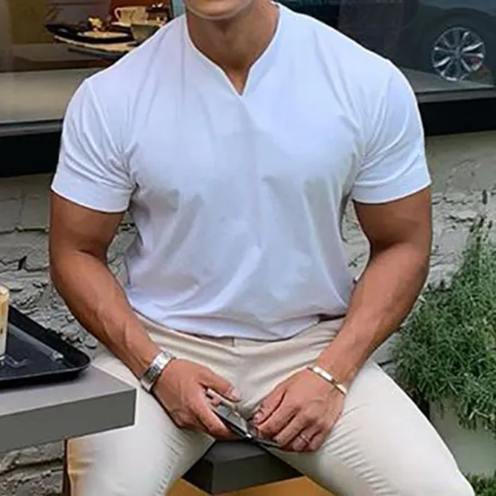 Best OUKU Men's T Shirt Short Sleeve V Neck Summer Plain Sports Fashion Lightweight Classic Style Vacation Casual Holiday Black White Pink Top Tee for Men