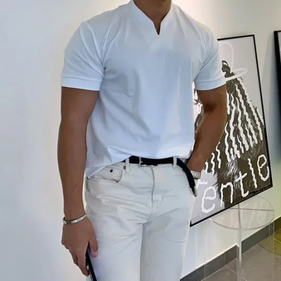 Best OUKU Men's T Shirt Short Sleeve V Neck Summer Plain Sports Fashion Lightweight Classic Style Vacation Casual Holiday Black White Pink Top Tee for Men