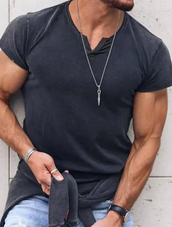 Discount OUKU Men's T Shirt Short Sleeves V Neck Summer Plain Streetwear Stylish Modern Style Vacation Going out Casual Daily Black White Pink Top Tee for Men