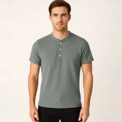 Best OUKU Men's T Shirt Short Sleeve Solid Daily Casual Button Up Quick Dry Henley School Outdoor Vacation All Seasons Dark Grey Black White Henley T-Shirt