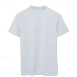 Best OUKU Men's T Shirt Short Sleeve Solid Daily Casual Button Up Quick Dry Henley School Outdoor Vacation All Seasons Dark Grey Black White Henley T-Shirt