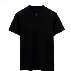 Best OUKU Men's T Shirt Short Sleeve Solid Daily Casual Button Up Quick Dry Henley School Outdoor Vacation All Seasons Dark Grey Black White Henley T-Shirt