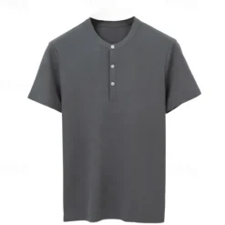 Best OUKU Men's T Shirt Short Sleeve Solid Daily Casual Button Up Quick Dry Henley School Outdoor Vacation All Seasons Dark Grey Black White Henley T-Shirt