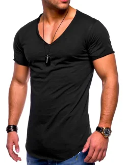 Discount OUKU Men's T shirt Short Sleeve Solid Color V-neck Casual Daily Tops Basic Casual / Summer