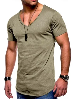 Discount OUKU Men's T shirt Short Sleeve Solid Color V-neck Casual Daily Tops Basic Casual / Summer