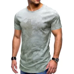 Hot OUKU Men's T Shirt Short Sleeve Crew Neck Summer Tie Dye Fashion Classic Comfortable Street Casual Sports Black Blue Dusty Blue Top Tee for Men