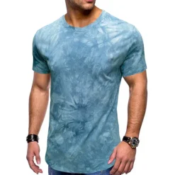 Hot OUKU Men's T Shirt Short Sleeve Crew Neck Summer Tie Dye Fashion Classic Comfortable Street Casual Sports Black Blue Dusty Blue Top Tee for Men