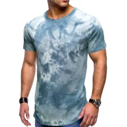Hot OUKU Men's T Shirt Short Sleeve Crew Neck Summer Tie Dye Fashion Classic Comfortable Street Casual Sports Black Blue Dusty Blue Top Tee for Men