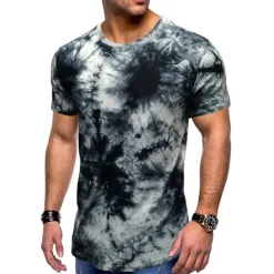 Hot OUKU Men's T Shirt Short Sleeve Crew Neck Summer Tie Dye Fashion Classic Comfortable Street Casual Sports Black Blue Dusty Blue Top Tee for Men