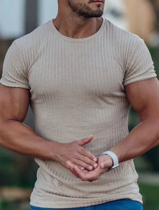 Hot OUKU Men's T Shirt Short Sleeves Crewneck Summer Pit Strip Fashion Basic Casual Vacation Going out Casual Daily Navy White Blue Top Tee for Men