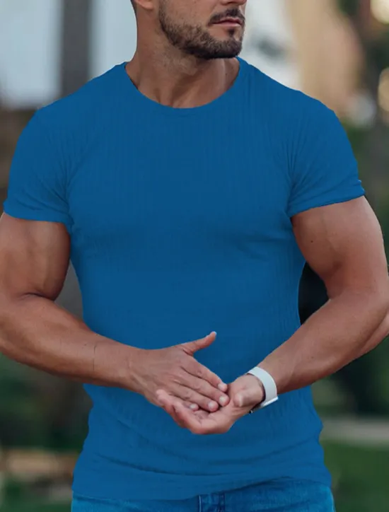 Hot OUKU Men's T Shirt Short Sleeves Crewneck Summer Pit Strip Fashion Basic Casual Vacation Going out Casual Daily Navy White Blue Top Tee for Men