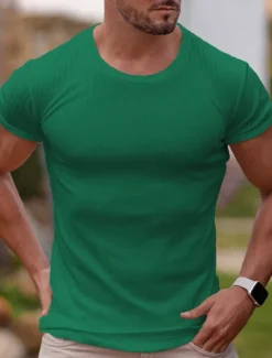 Hot OUKU Men's T Shirt Short Sleeves Crewneck Summer Pit Strip Fashion Basic Casual Vacation Going out Casual Daily Navy White Blue Top Tee for Men