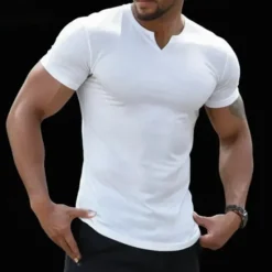 Sale OUKU Men's T Shirt Short Sleeve V Neck Summer Plain Fashion Classic Comfortable V Neck Street Casual Sports Black White Dark Navy Top Tee for Men