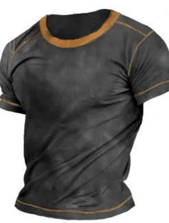 OUKU Men's T Shirt Short Sleeves Crew Neck Summer Plain / Solid Designer Basic Modern Contemporary Vacation Street Going out Black Brown Grey Top Tee for Men