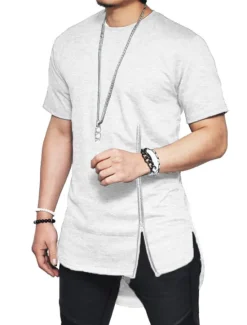 OUKU Men's T Shirt Short Sleeve Crew Neck Summer Plain Fashion Lightweight Muscle Zipper Asymmetric Vacation Casual Holiday Black White Top Tee for Men