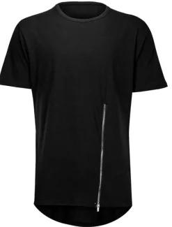 OUKU Men's T Shirt Short Sleeve Crew Neck Summer Plain Fashion Lightweight Muscle Zipper Asymmetric Vacation Casual Holiday Black White Top Tee for Men