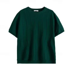 OUKU Men's T Shirt Short Sleeve Crew Neck Summer Spring Vertical Stripes Knitwear Elegant Vacation Knitting School Vacation Home Dark Red Black White Top Tee for Men