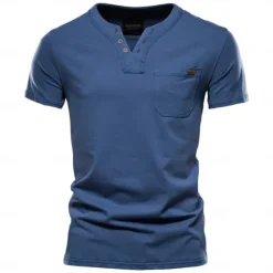 New OUKU Men's T Shirt Short Sleeve V Neck Summer All Seasons Solid Color Daily Casual Daily Casual Pocket V Neck Vacation Causal Casual Light Blue Black White Top Tee for Men