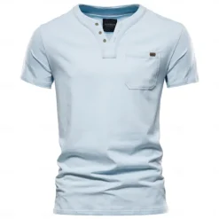 New OUKU Men's T Shirt Short Sleeve V Neck Summer All Seasons Solid Color Daily Casual Daily Casual Pocket V Neck Vacation Causal Casual Light Blue Black White Top Tee for Men