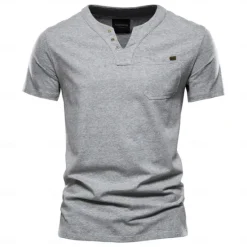 New OUKU Men's T Shirt Short Sleeve V Neck Summer All Seasons Solid Color Daily Casual Daily Casual Pocket V Neck Vacation Causal Casual Light Blue Black White Top Tee for Men