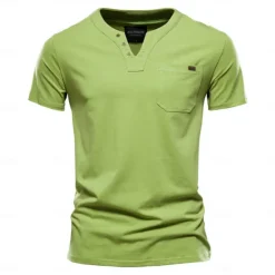 New OUKU Men's T Shirt Short Sleeve V Neck Summer All Seasons Solid Color Daily Casual Daily Casual Pocket V Neck Vacation Causal Casual Light Blue Black White Top Tee for Men