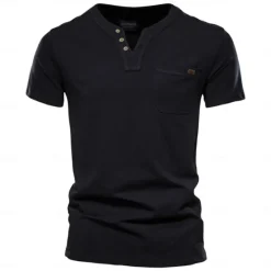New OUKU Men's T Shirt Short Sleeve V Neck Summer All Seasons Solid Color Daily Casual Daily Casual Pocket V Neck Vacation Causal Casual Light Blue Black White Top Tee for Men