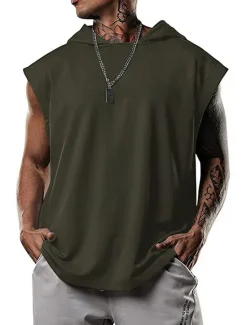 Best OUKU Men's T Shirt Tank Top Hoodie Short Sleeve Hooded Summer Plain Fashion Classic Casual Outdoor Street Casual Black White Army Green Top Tee for Men