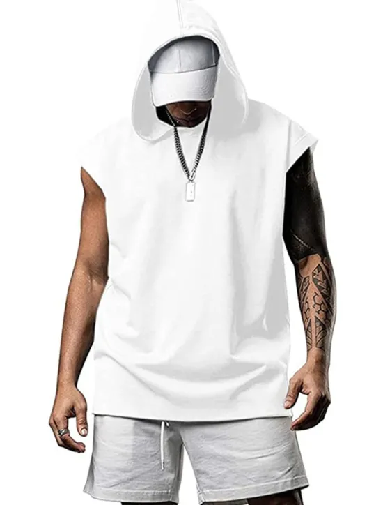 Best OUKU Men's T Shirt Tank Top Hoodie Short Sleeve Hooded Summer Plain Fashion Classic Casual Outdoor Street Casual Black White Army Green Top Tee for Men