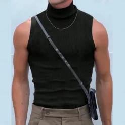 Outlet OUKU Men's T Shirt Tank Top Turtleneck shirt Sleeveless Turtleneck Summer Solid Color Pit Strip Fashion Designer Muscle Ribbed Outdoor Dailywear Black White Top Tee for Men
