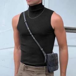 Outlet OUKU Men's T Shirt Tank Top Turtleneck shirt Sleeveless Turtleneck Summer Solid Color Pit Strip Fashion Designer Muscle Ribbed Outdoor Dailywear Black White Top Tee for Men