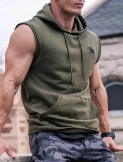 Best OUKU Men's T Shirt Tank Top Vest Top Undershirt Sleeveless Hooded Summer Graphic Letter Sports Fashion Lightweight Vacation Casual Holiday Black Army Green Gray Top Tee for Men
