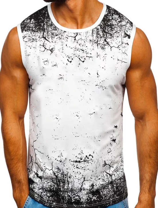 Hot OUKU Men's T Shirt Tank Top Vest Top Undershirt Sleeveless Crew Neck Summer Graphic Color Block Sports Fashion Lightweight Print Vacation Casual Holiday Black White Red Top Tee for Men