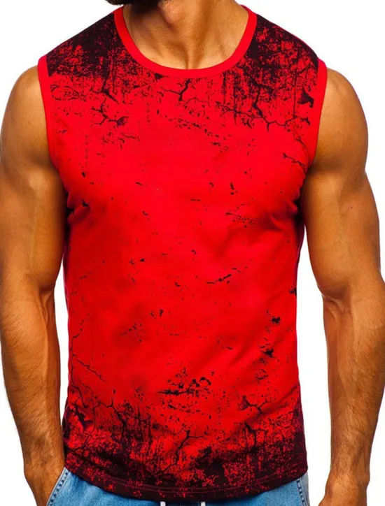 Hot OUKU Men's T Shirt Tank Top Vest Top Undershirt Sleeveless Crew Neck Summer Graphic Color Block Sports Fashion Lightweight Print Vacation Casual Holiday Black White Red Top Tee for Men