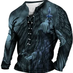 Sale OUKU Men's T shirt Tee Graphic Skulls Collar Clothing Apparel 3D Print Daily Going out Long Sleeve Lace up Print Fashion Designer Comfortable