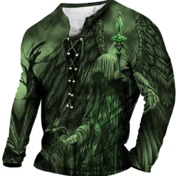 Sale OUKU Men's T shirt Tee Graphic Skulls Collar Clothing Apparel 3D Print Daily Going out Long Sleeve Lace up Print Fashion Designer Comfortable