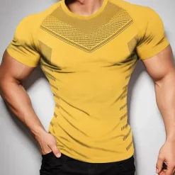 Outlet OUKU Men's T shirt Tee Gym Shirt Fitness Tops Crew Neck Short Sleeve Sport Casual Daily Gym Quick dry Breathable Soft Color Block Black Yellow Activewear Fashion Basic