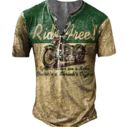 Outlet OUKU Men's T shirt Tee Henley Shirt Tee Graphic Motorcycle Henley Blue red Red Blue Purple Green 3D Print Plus Size Outdoor Casual Short Sleeve Button-Down Print Clothing Apparel Designer Stylish Retro