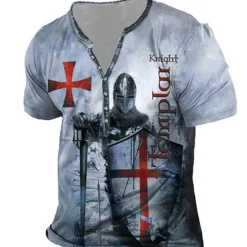 Clearance OUKU Men's T shirt Tee Henley Shirt Tee Designer Basic Casual Shirt Graphic Templar Cross Knights Templar Cross Short Sleeve Shirt Blue Purple Brown Outdoor Daily Sports Henley Summer Clothing Apparel 3D