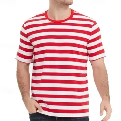 Outlet OUKU Men's T Shirt Tee Short Sleeve Shirt Tee Top Short Sleeve Crew Neck Spring & Summer Striped Fashion Designer Basic Vacation Street Going out Black Yellow Red Top Tee for Men
