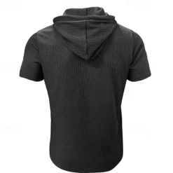 Outlet OUKU Men's T Shirt Tee Short Sleeve Shirt Tee Top Short Sleeve Hooded Summer Plain Fashion Designer Basic Buttons Vacation Street Going out Wine Black Blue Top Tee for Men